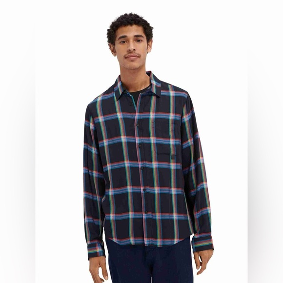 SCOTCH & SODA by ANTHROPOLOGIE NWOT Checked Relaxed Fit Tencel Shirt - Picture 1 of 13